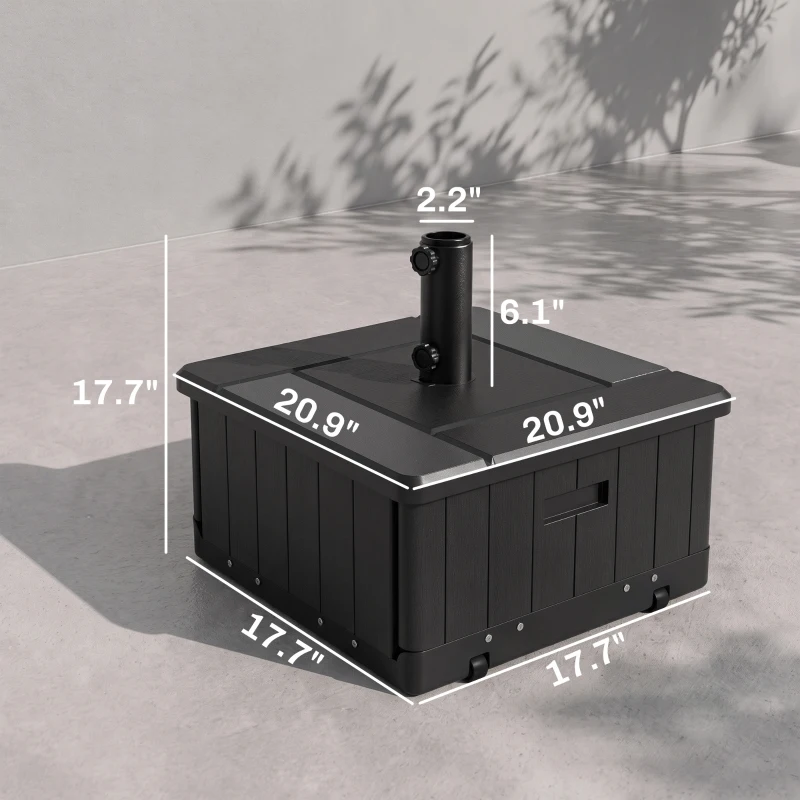 Outsunny 3-in-1 Outdoor Umbrella Base with Wheels and Handles, End Table, Flower Box Planter with Hole, 175 lbs. Capacity, Black