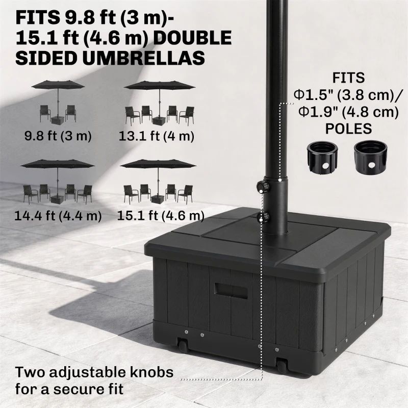 Outsunny 3-in-1 Outdoor Umbrella Base with Wheels and Handles, End Table, Flower Box Planter with Hole, 176 lbs. Capacity, Black