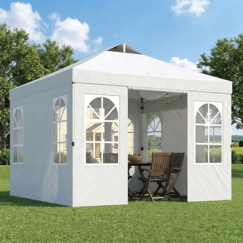 Outsunny 9.6 x 9.6 ft Pop Up Canopy Tent with Sidewalls, One Push Setup, UPF50+ Portable Instant Canopy Shelter, White