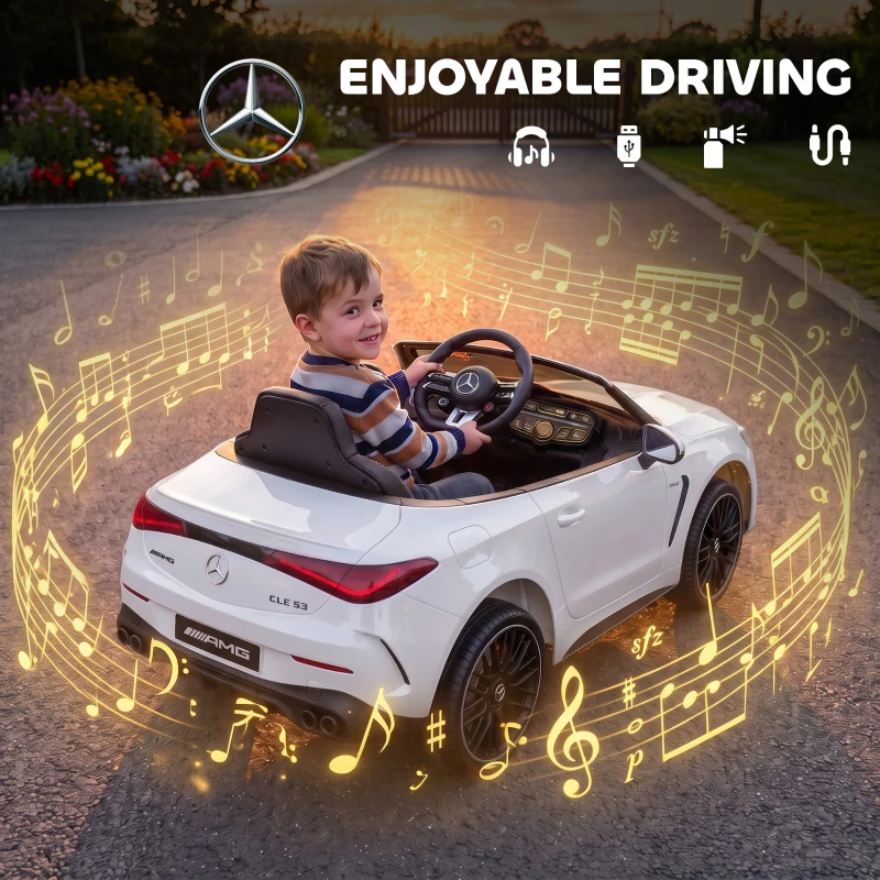 Qaba 12V Electric Car for Kids Licensed Mercedes AMG CLE 53 with Remote, Suspension, Lights, Music for 37-72 Months, White
