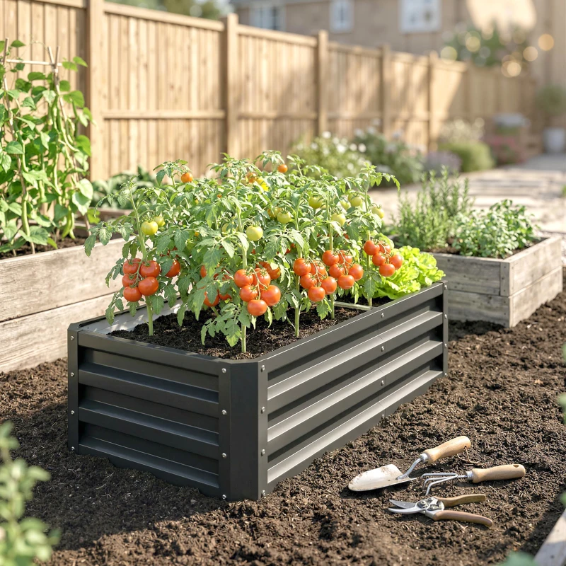 Outsunny Galvanized Raised Garden Bed, 4' x 2' x 1' Metal Planter Box, for Growing Vegetables, Flowers, Herbs, Succulents, Gray