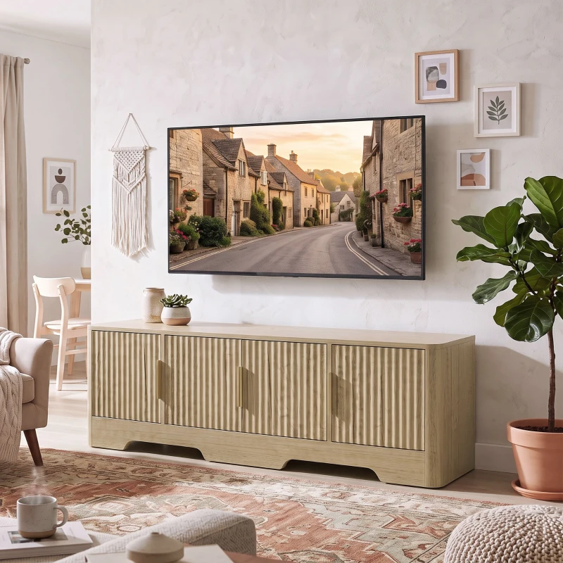 HOMCOM TV Stand for TVs up to 60", Modern Entertainment Center with Fluted Doors for Living Room, Oak