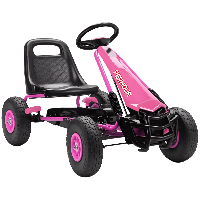 Qaba Kids Go Kart, Pedal Car with Adjustable Seat, EVA Wheels, Brake, for Boys & Girls Aged 3-8 Years Old, Pink