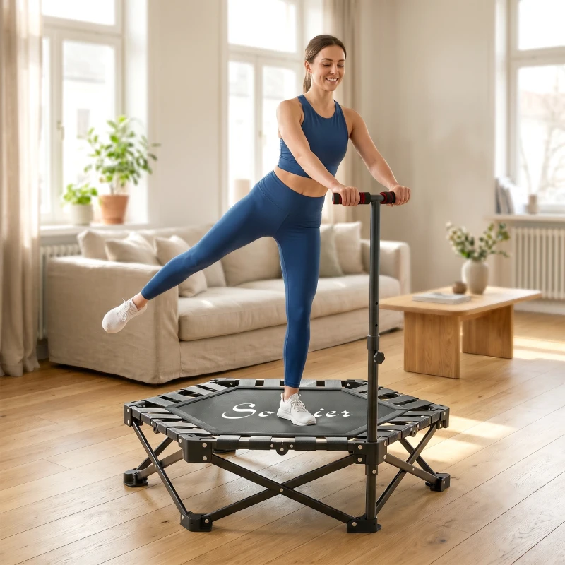 Soozier 42" Foldable Mini Trampoline, Rebounder Trampoline with Adjustable Foam Handle for Indoor Outdoor Workout for Adults