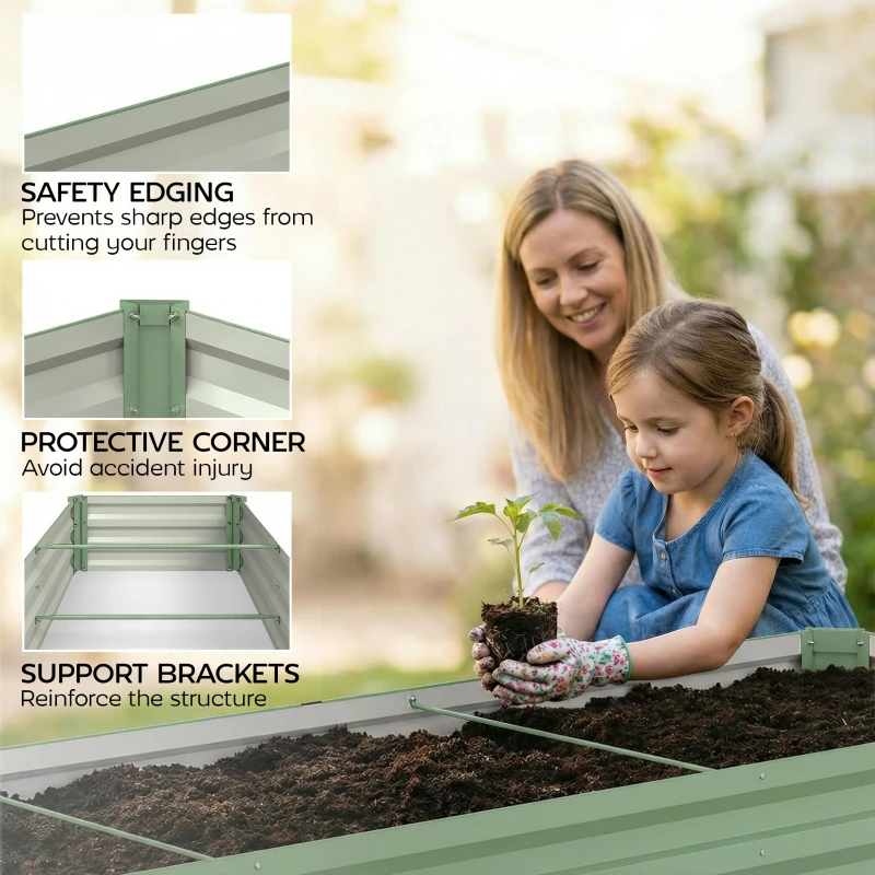 Outsunny 8'x2'x1' Galvanized Raised Bed, Large Elevated Planter Box for Growing Flowers, Herbs and Vegetables, Light Green