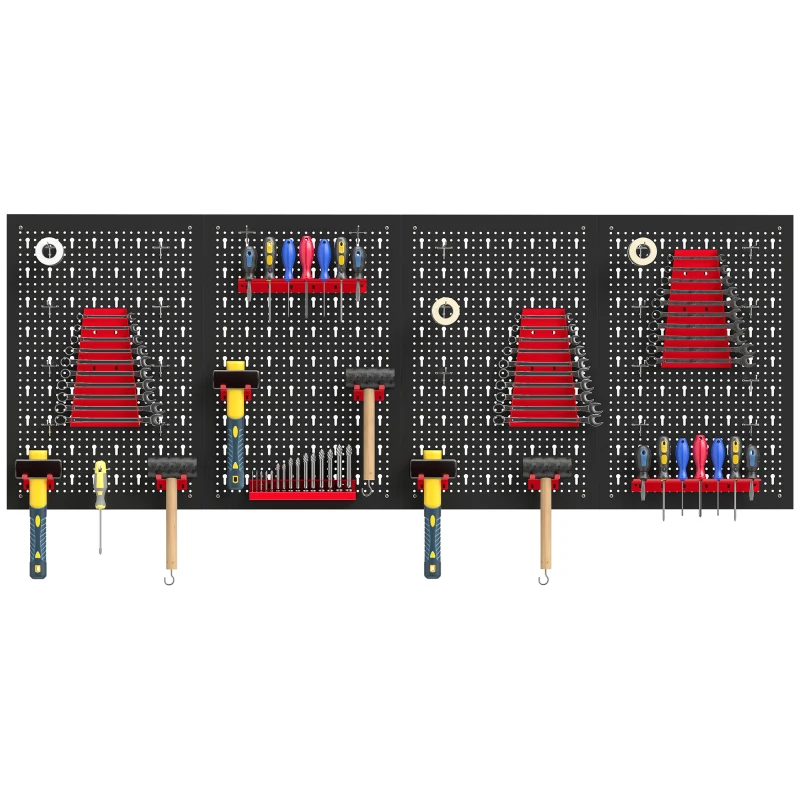 HOMCOM 38 Piece Metal Peg Board with Accessories, Shelf Tool Organizer, Black and Red