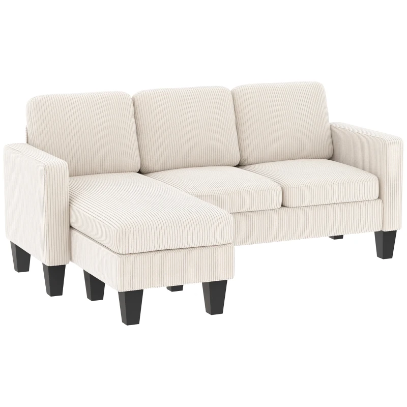 HOMCOM Sectional Sofa, L Shaped Couch, with Changeable Chaise or Ottoman, Cream White
