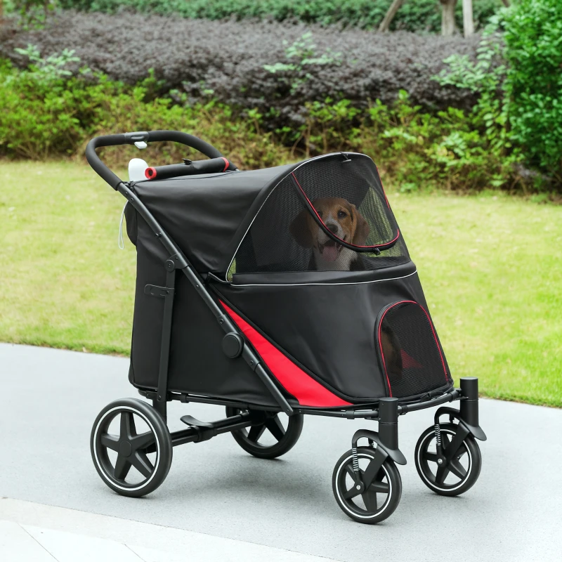 PawHut Foldable Pet Stroller with Universal Front Wheels, Shock Absorber, Dog Cat Carriage for Large & Medium Dogs, Black