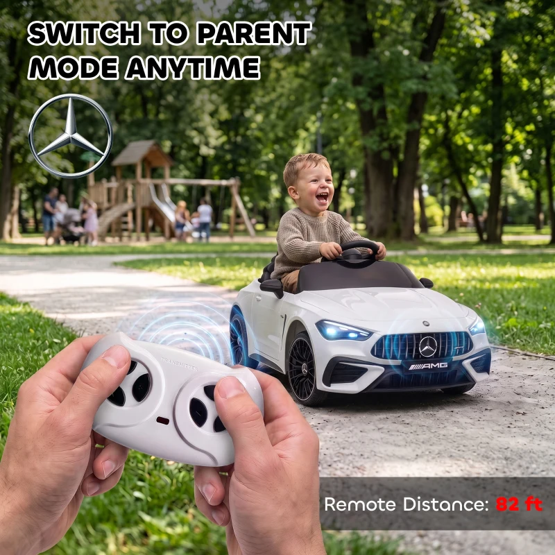 Qaba 12V Electric Car for Kids Licensed Mercedes AMG CLE 53 with Remote, Suspension, Lights, Music for 37-72 Months, White