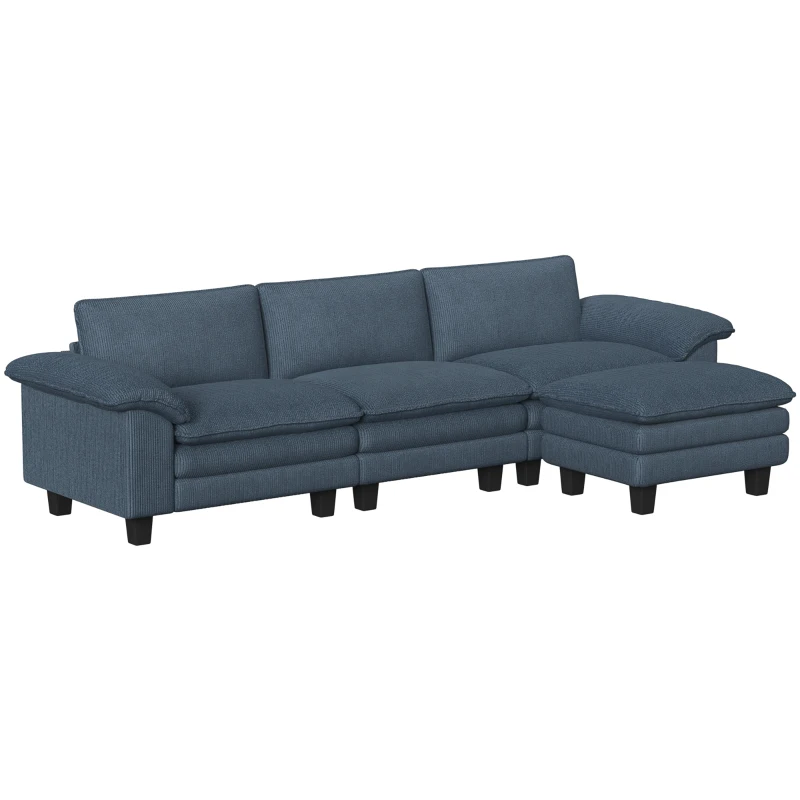 HOMCOM Sectional Sofa, L Shaped Couch with Deep Seat, Movable Ottoman and Pillow-top Armrests, Blue