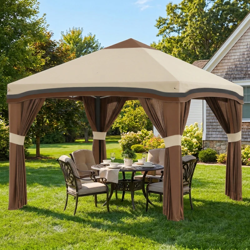 Outsunny 10' x 10' Pop Up Canopy with Netting, Foldable Tents for Parties, Height Adjustable, with Storage Bag