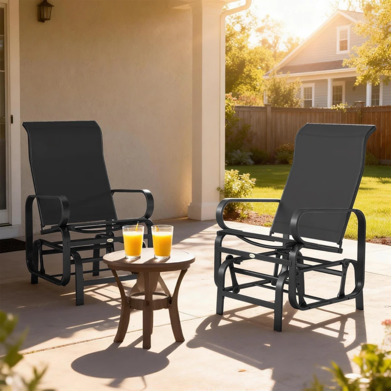 Outsunny Gliding Lounger Chair Set of 2, Single Rockers with Lightweight Metal & Mesh Construction, Black