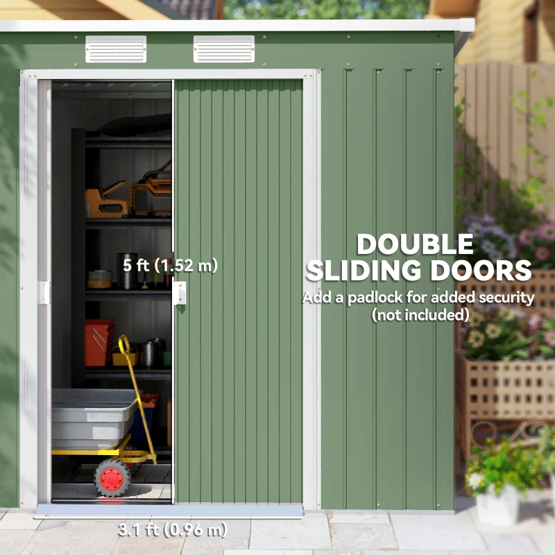Outsunny 7' x 4' Galvanised Steel Garden Shed, with Foundation Kit - Green