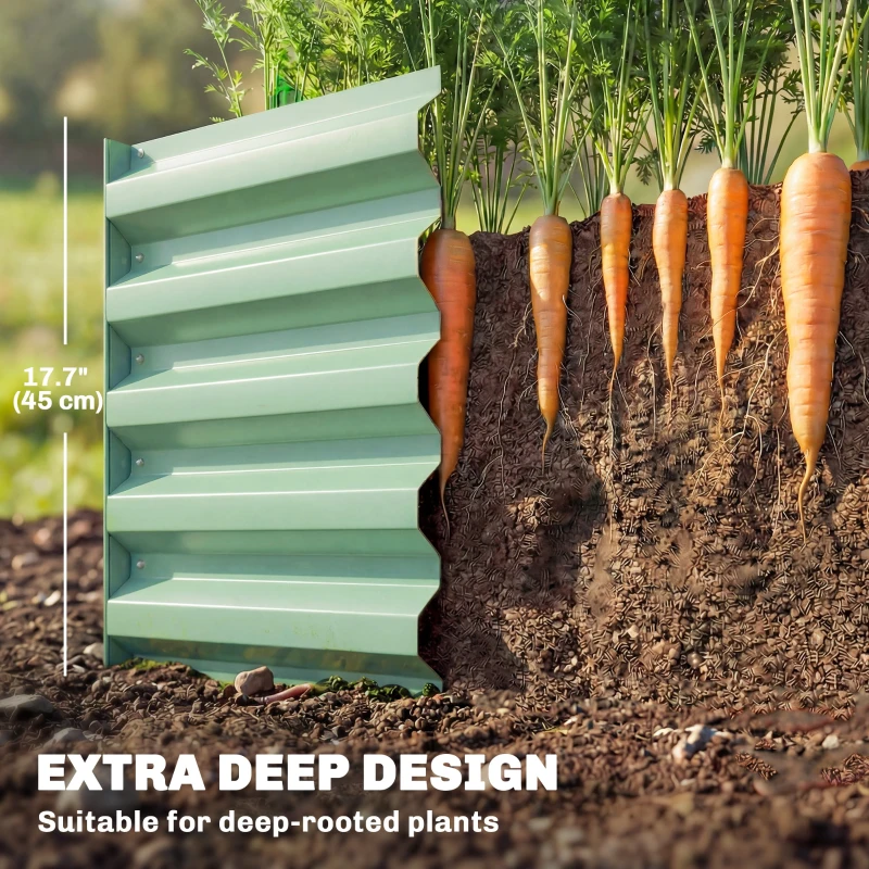 Outsunny 8 x 1.3 x 1.5ft Galvanized Raised Garden Bed, Reinforced Outdoor Planter Box with Open Bottom, Light Green