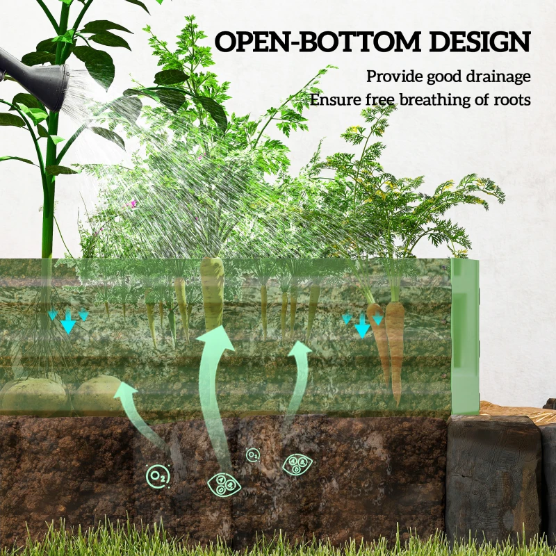 Outsunny 8x3x1FT Galvanized Raised Garden Bed, Easy DIY and Cleaning for Growing Flowers, Herbs, Succulents, Light Green