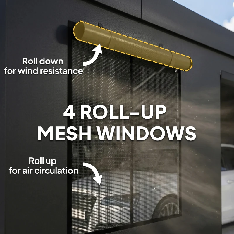 Outsunny 20' x 20' Heavy Duty Carport, Portable Garage Car Canopy Tent Shelter with 3 Roll-up Doors, 4 Windows, Dark Grey