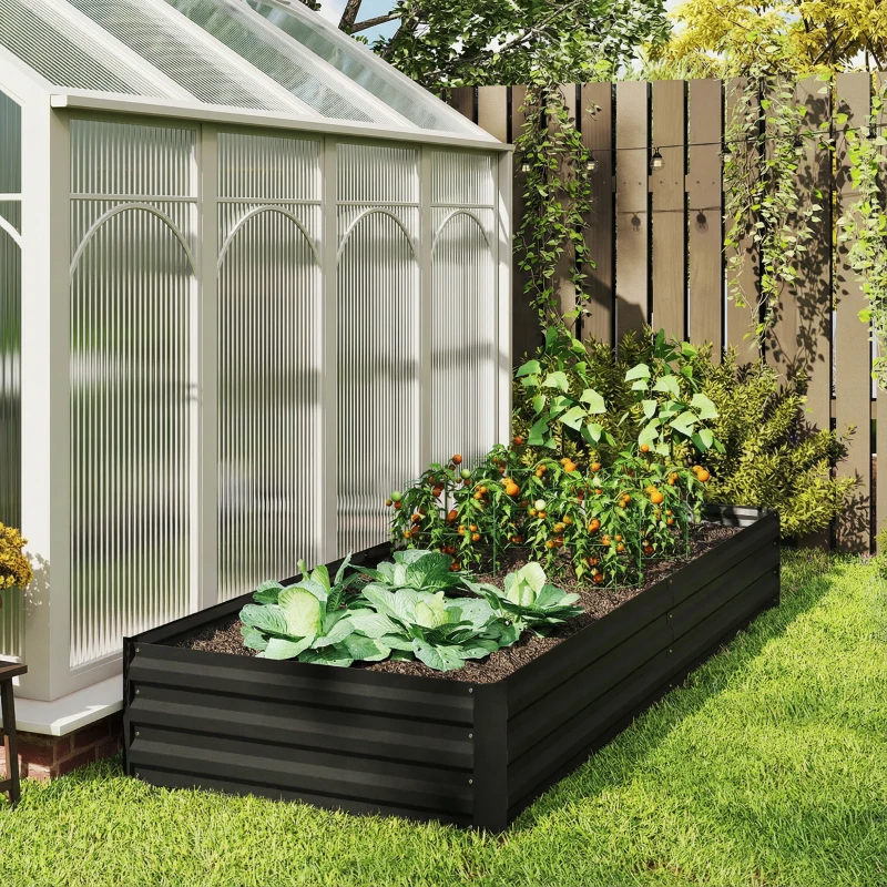 Outsunny 95" x 36" x 12" Galvanized Raised Garden Bed, Easy DIY and Cleaning for Growing Flowers, Herbs, Succulents, Black