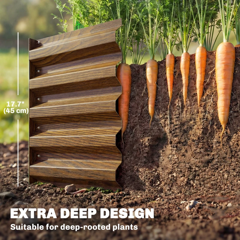 Outsunny 8 x 1.3 x 1.5ft Galvanized Raised Garden Bed, Reinforced Outdoor Planter Box with Open Bottom, Brown Wood Effect