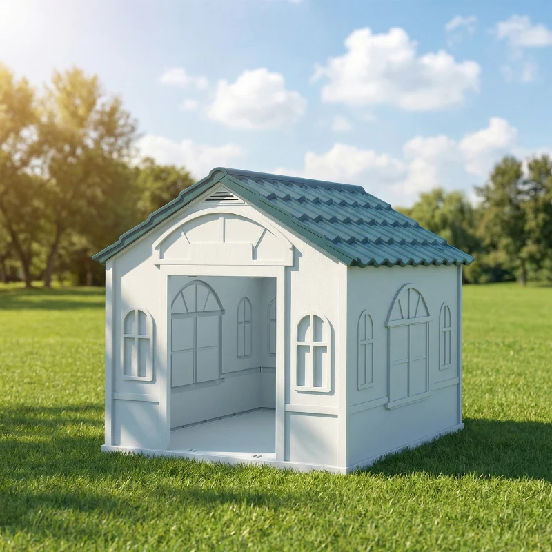 PawHut Plastic Dog House for Medium and Small Dogs, Water Resistant Puppy Shelter Indoor Outdoor with Door, Easy to Assemble, Blue