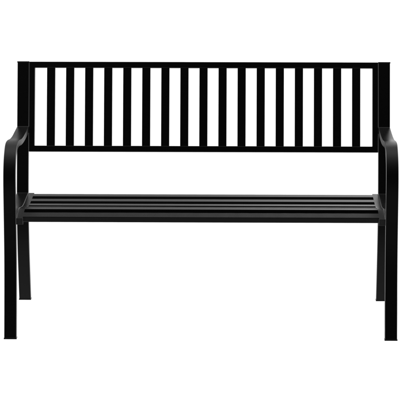 Outsunny Outdoor Bench, 50" Patio Garden Bench with Slatted Seat, Metal Bench for Backyard, Poolside, Lawn, Black
