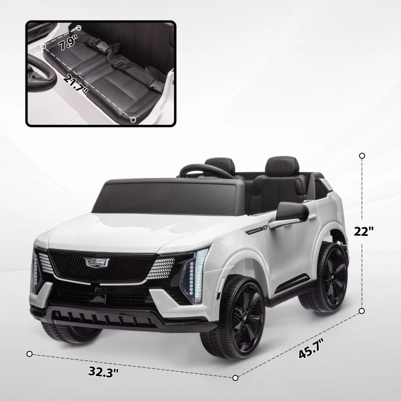 Qaba 2-Seater 12V 10AH Ride on Truck, Cadillac Escalade Licensed Electric Car for Kids w/ Spring Suspension Wheels, White