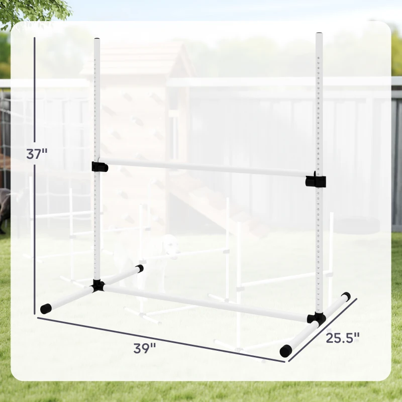 PawHut 4 Piece Dog Agility Training Equipment for Dog Agility Course with Adjustable Height Jump Bars, Included Carry Bag, & Displacing Top Bar, White