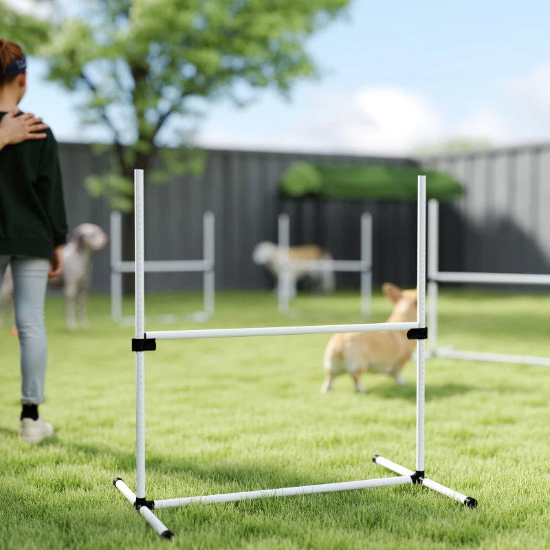 PawHut 4 Piece Dog Agility Training Equipment for Dog Agility Course with Adjustable Height Jump Bars, Included Carry Bag, & Displacing Top Bar, White