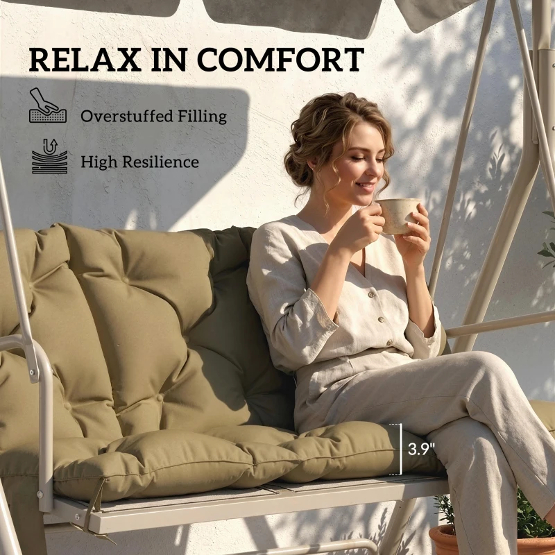 Outsunny Bench Cushion Non-Slip Outdoor Swing Cushion w/Backrest Side Pocket for 3 Seater Patio Furniture Beige