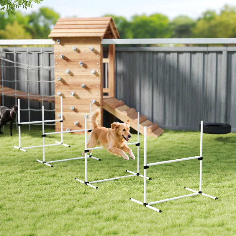 PawHut 4 Piece Dog Agility Training Equipment for Dog Agility Course with Adjustable Height Jump Bars, Included Carry Bag, & Displacing Top Bar, White