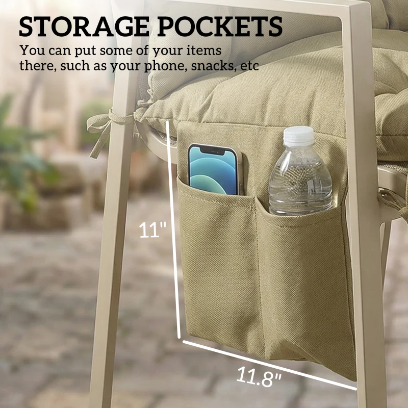 Outsunny Bench Cushion Non-Slip Outdoor Swing Cushion w/Backrest Side Pocket for 3 Seater Patio Furniture Beige