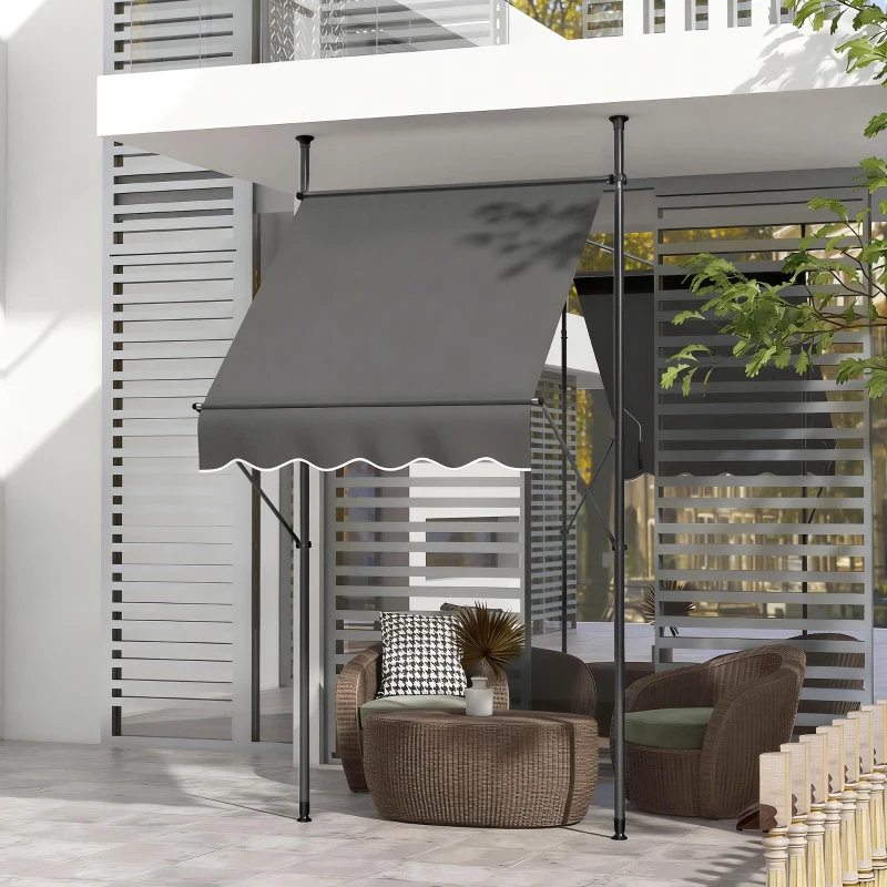 Outsunny 5' x 4' Manual Retractable Awning, Non-Screw Patio Awning, UV Resistant, for Window or Door, Dark Gray