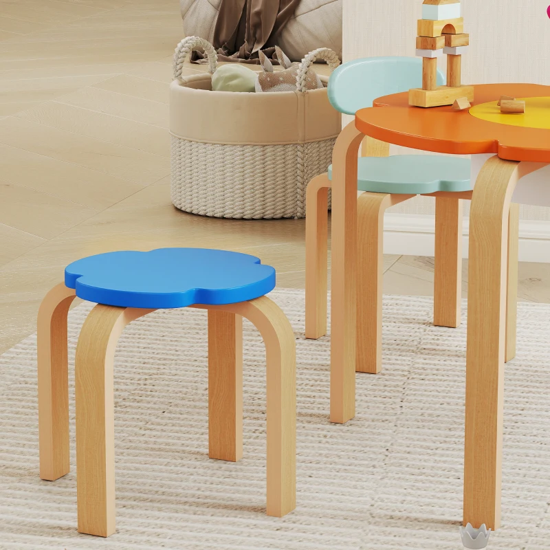 Qaba 5 Piece Kids Table and Chairs Set, Toddler Table and Chair Set with Built-in Storage, for Nursery, Living Room, Playroom