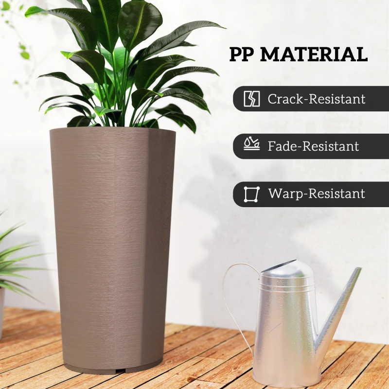 Outsunny 29 Inch Outdoor Planter, Set of 2 Plastic Flower Pots, Weather and UV Resistant Stackable Large Planters, Brown