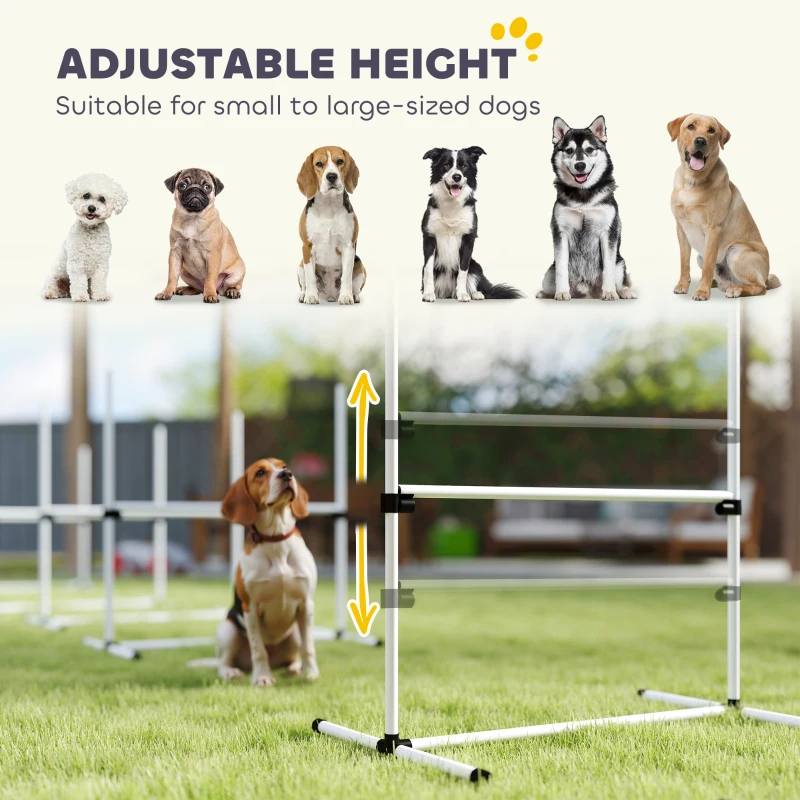 PawHut 4 Piece Dog Agility Training Equipment for Dog Agility Course with Adjustable Height Jump Bars, Included Carry Bag, & Displacing Top Bar, White