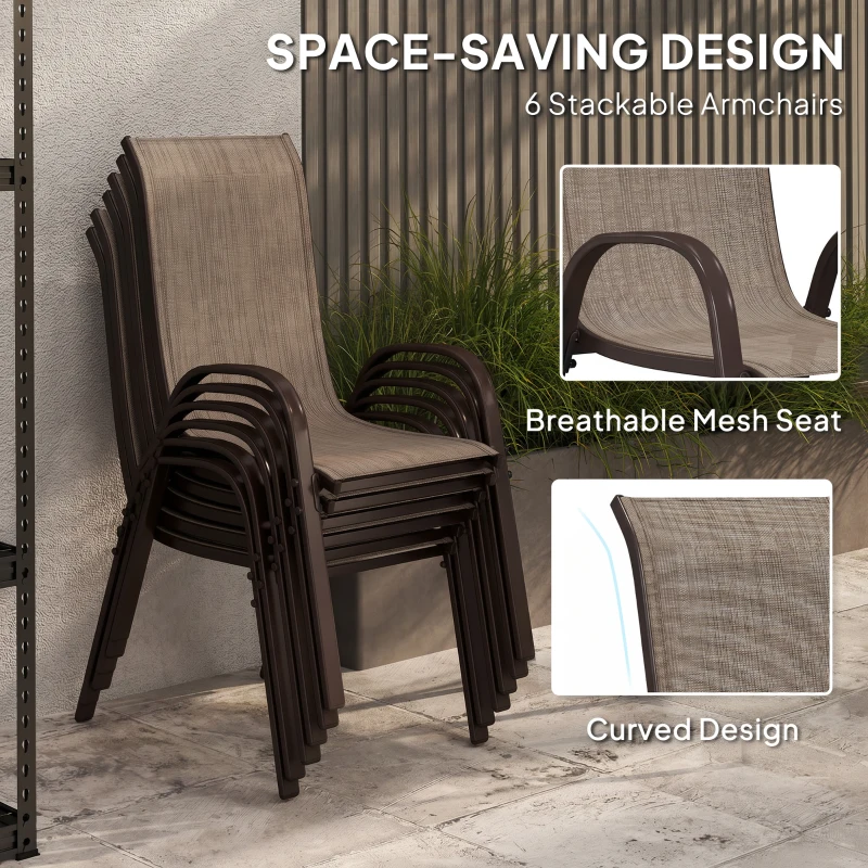 Outsunny 8 Pieces Patio Furniture Set with 9Ft Patio Umbrella, Outdoor Dining Table and Chairs, Light Mixed Brown