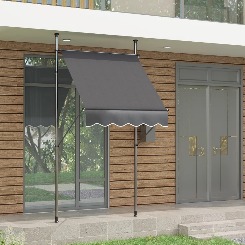 Outsunny 5' x 4' Manual Retractable Awning, Non-Screw Patio Awning, UV Resistant, for Window or Door, Dark Gray