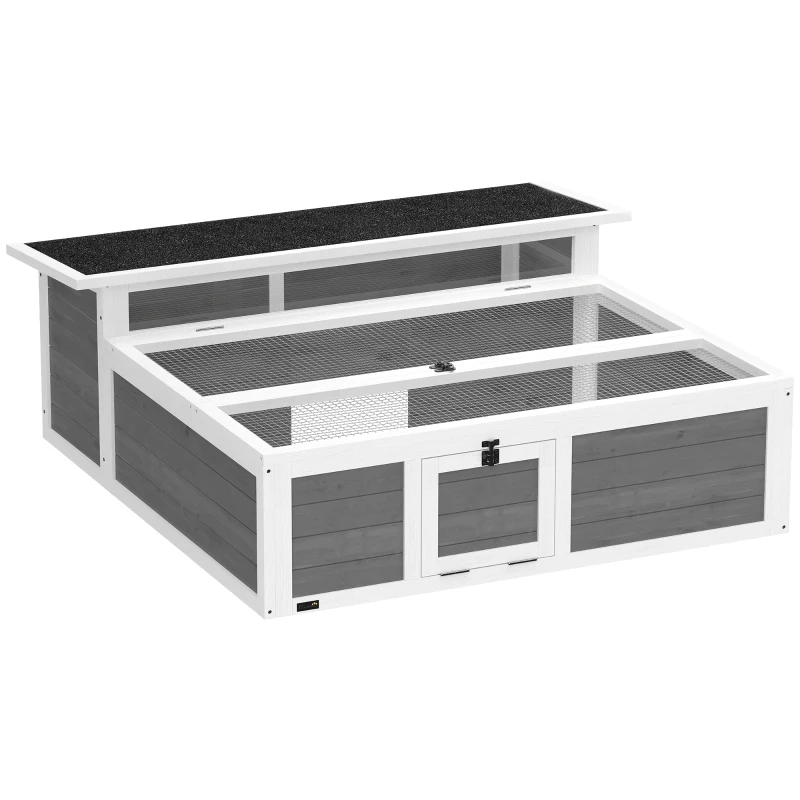 PawHut Tortoise Habitat Openable Top Wooden Tortoise Enclosure Run Area and Clear Window Dark Gray