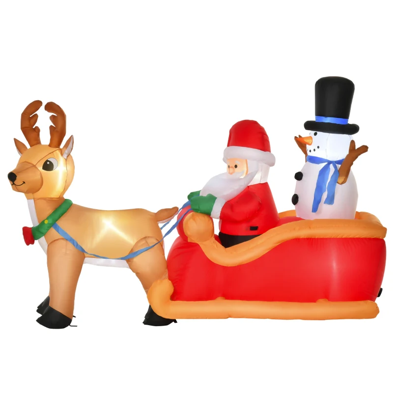 HOMCOM 6.5 ft Long Christmas Inflatables Outdoor Decorations Santa Claus on Sleigh, Reindeer and Snowman with LED Lights for Holiday Yard Christmas Decor
