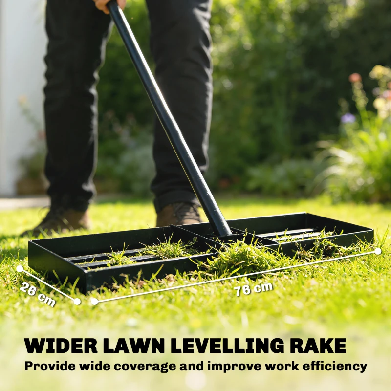 Outsunny Lawn Leveling Rake, 30" x 10" Heavy Duty Yard Leveling Rake with 66.5" Handle for Backyard, Golf Course