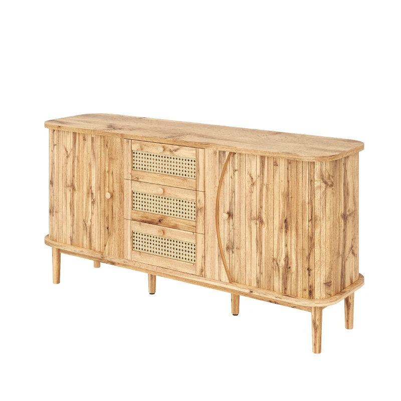 Versatile Sideboard with 3 Drawers, 2 Doors and Adjustable Shelves, Stylish Cabinet for Living or Dining Room,55.5'' L x 16'' W x 30'' H, Wood