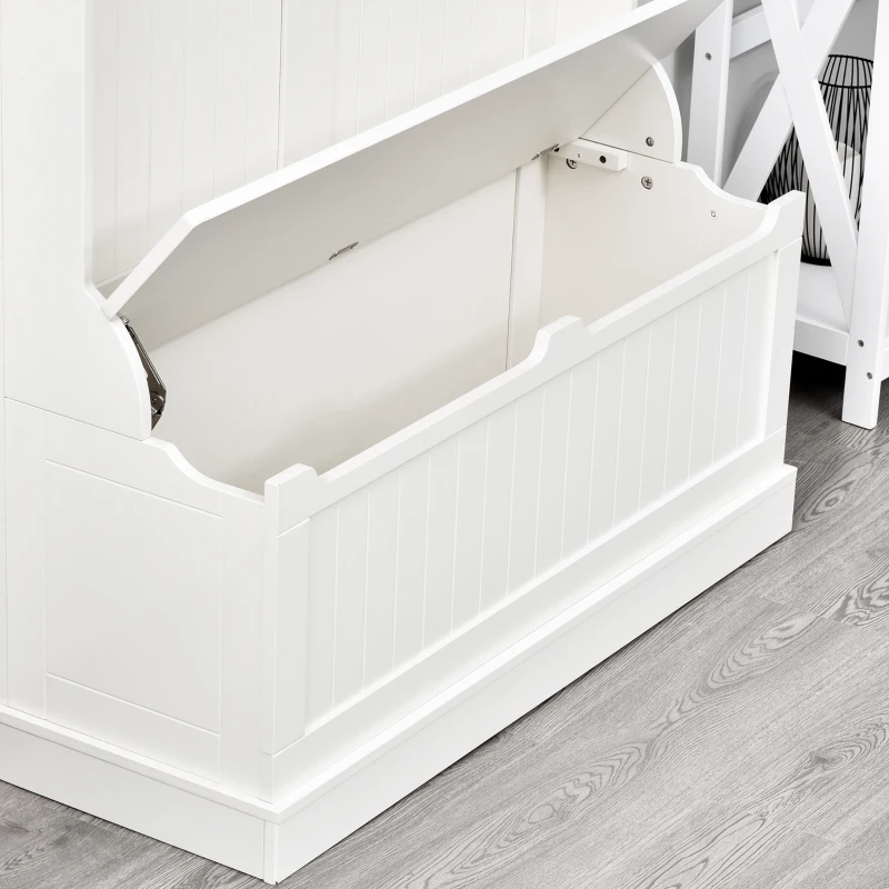 HOMCOM 3-In-1 Entryway Bench with Coat Rack, Hall Tree with Bench and Shoe Storage, 5 Hooks for Hallway Cream White