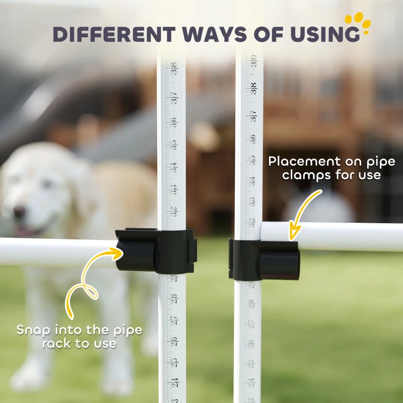 PawHut 4 Piece Dog Agility Training Equipment for Dog Agility Course with Adjustable Height Jump Bars, Included Carry Bag, & Displacing Top Bar, White
