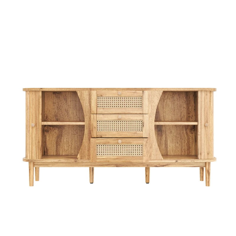 Versatile Sideboard with 3 Drawers, 2 Doors and Adjustable Shelves, Stylish Cabinet for Living or Dining Room,55.5'' L x 16'' W x 30'' H, Wood