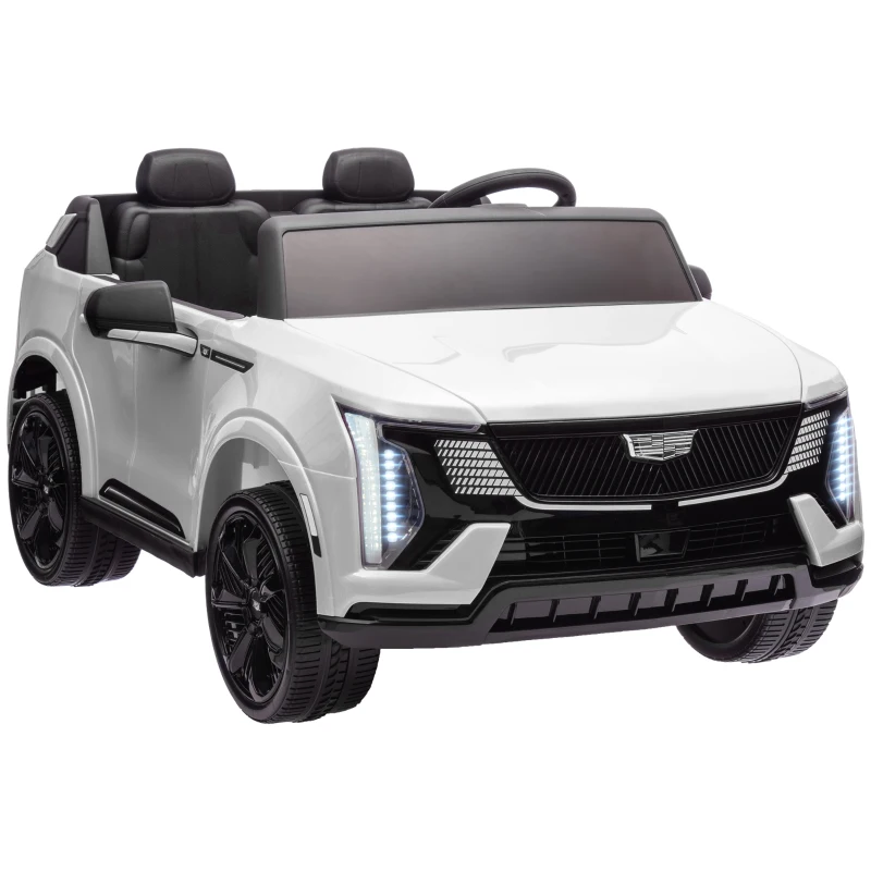 Qaba 2-Seater 12V 10AH Ride on Truck, Cadillac Escalade Licensed Electric Car for Kids w/ Spring Suspension Wheels, White
