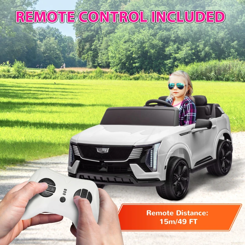 Qaba 2-Seater 12V 10AH Ride on Truck, Cadillac Escalade Licensed Electric Car for Kids w/ Spring Suspension Wheels, White