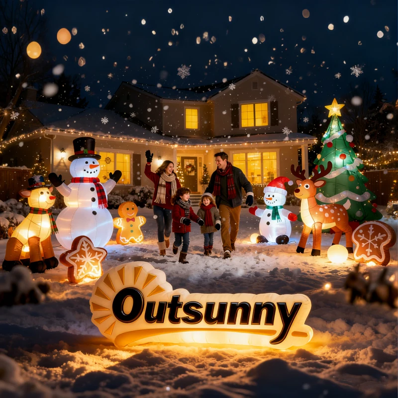 Outsunny 7FT Christmas Inflatable Santa in Chimney Up and Down, Blow Up Decoration with Built-in LED Lights for Indoor Party