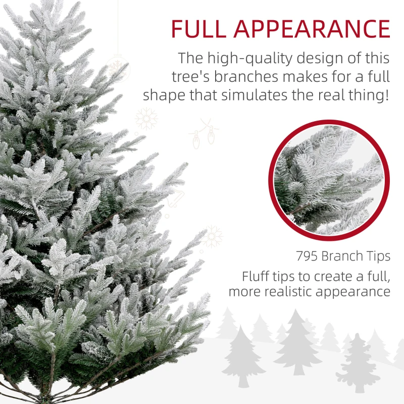 HOMCOM 6 FT Artificial Christmas Tree, Flocked Hinged Xmas Tree with 795 Tips, Steel Base, Auto Open, Green