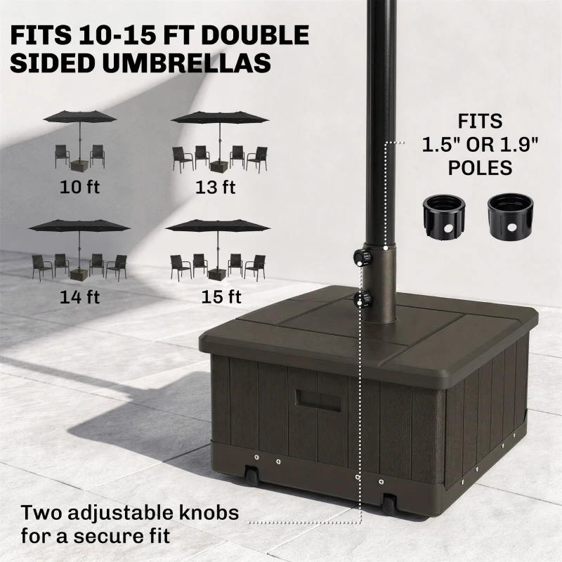 Outsunny 3-in-1 Outdoor Umbrella Base with Wheels and Handles, End Table, Flower Box Planter with Hole, 175 lbs. Capacity, Brown