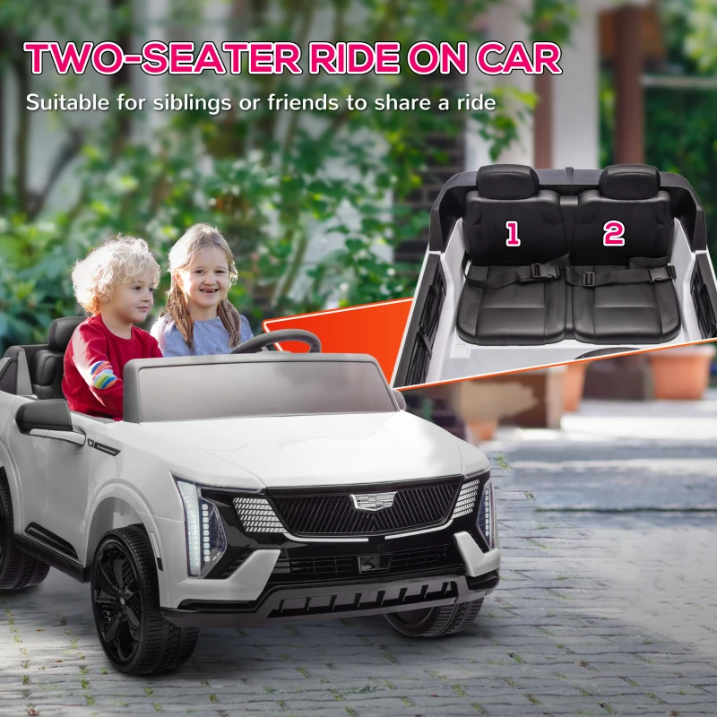 Qaba 2-Seater 12V 10AH Ride on Truck, Cadillac Escalade Licensed Electric Car for Kids w/ Spring Suspension Wheels, White