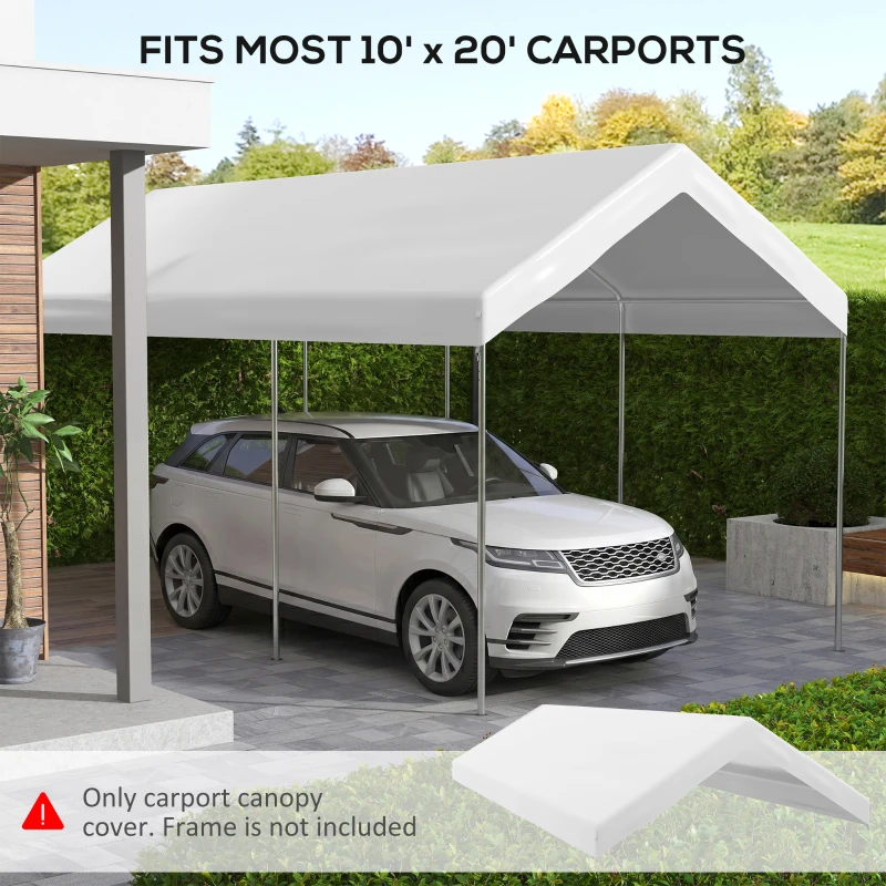 Outsunny 20' x 10' Carport Replacement Canopy for Model 84C-207WT or 84C-386V00WT with Ball Bungee Cords, White (Only Cover)
